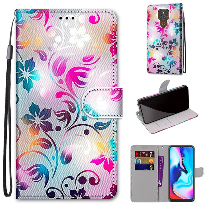 Coloured Drawing Cross Texture Horizontal Flip PU Leather Case with Holder & Card Slots & Wallet & Lanyard, For Motorola Moto E7 Plus / G9 Play / G9