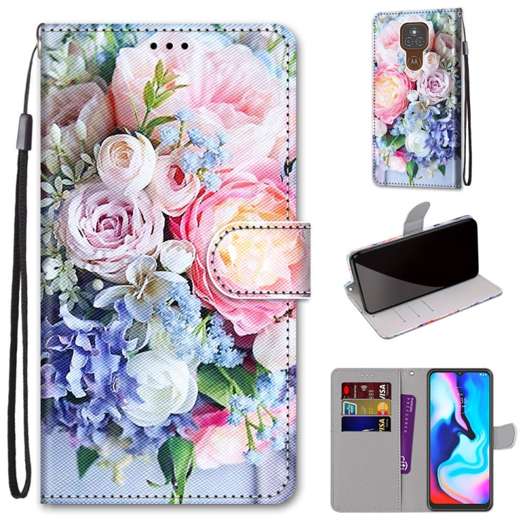 Coloured Drawing Cross Texture Horizontal Flip PU Leather Case with Holder & Card Slots & Wallet & Lanyard, For Motorola Moto E7 Plus / G9 Play / G9