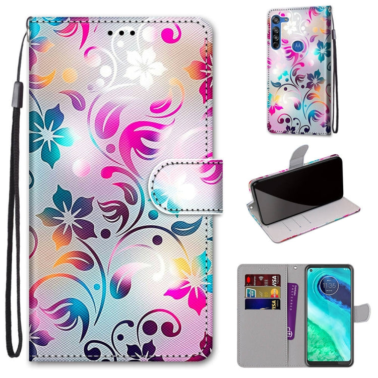 Coloured Drawing Cross Texture Horizontal Flip PU Leather Case with Holder & Card Slots & Wallet & Lanyard, For Motorola Moto G8