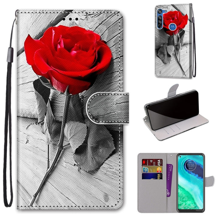 Coloured Drawing Cross Texture Horizontal Flip PU Leather Case with Holder & Card Slots & Wallet & Lanyard, For Motorola Moto G8