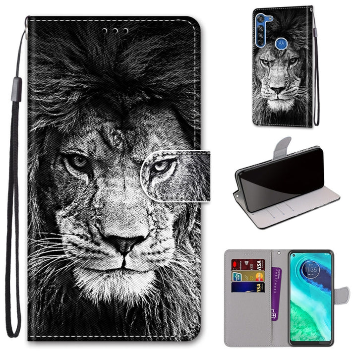 Coloured Drawing Cross Texture Horizontal Flip PU Leather Case with Holder & Card Slots & Wallet & Lanyard, For Motorola Moto G8