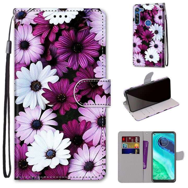 Coloured Drawing Cross Texture Horizontal Flip PU Leather Case with Holder & Card Slots & Wallet & Lanyard, For Motorola Moto G8