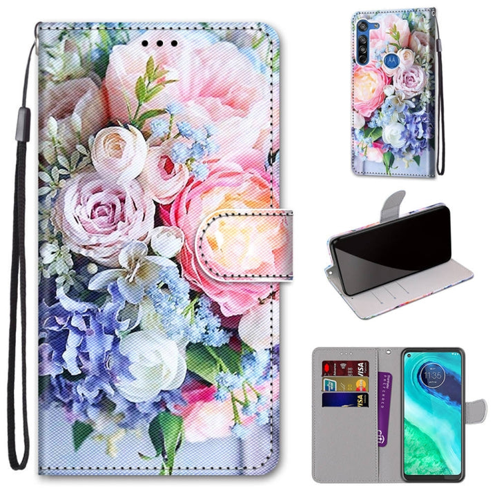 Coloured Drawing Cross Texture Horizontal Flip PU Leather Case with Holder & Card Slots & Wallet & Lanyard, For Motorola Moto G8