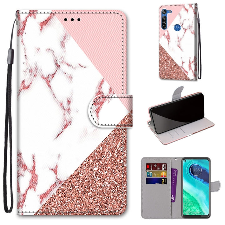 Coloured Drawing Cross Texture Horizontal Flip PU Leather Case with Holder & Card Slots & Wallet & Lanyard, For Motorola Moto G8