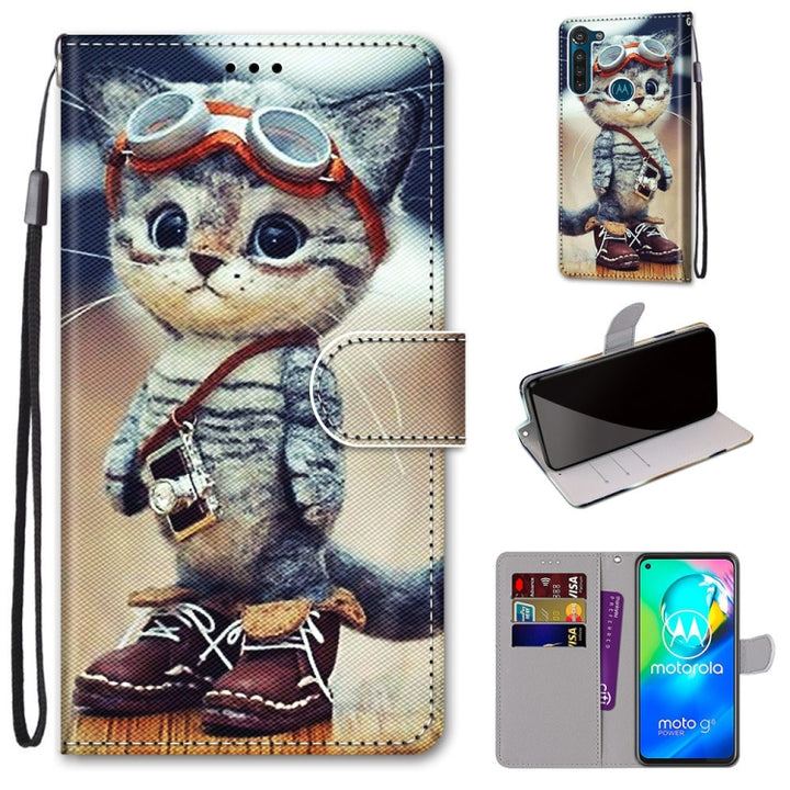 Coloured Drawing Cross Texture Horizontal Flip PU Leather Case with Holder & Card Slots & Wallet & Lanyard, For Motorola Moto G8 Power