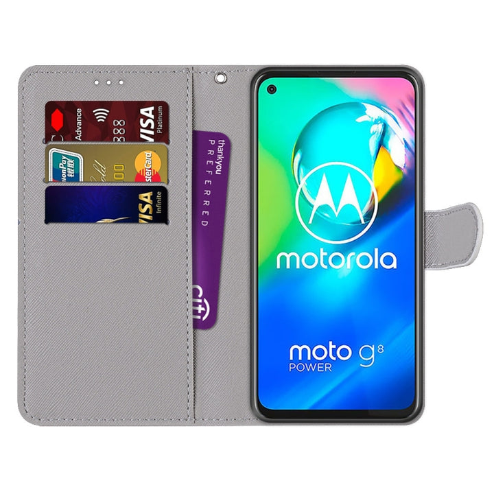 Coloured Drawing Cross Texture Horizontal Flip PU Leather Case with Holder & Card Slots & Wallet & Lanyard, For Motorola Moto G8 Power