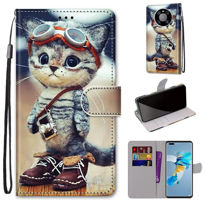 Coloured Drawing Cross Texture Horizontal Flip PU Leather Case with Holder & Card Slots & Wallet & Lanyard, For Huawei Mate 40 Pro