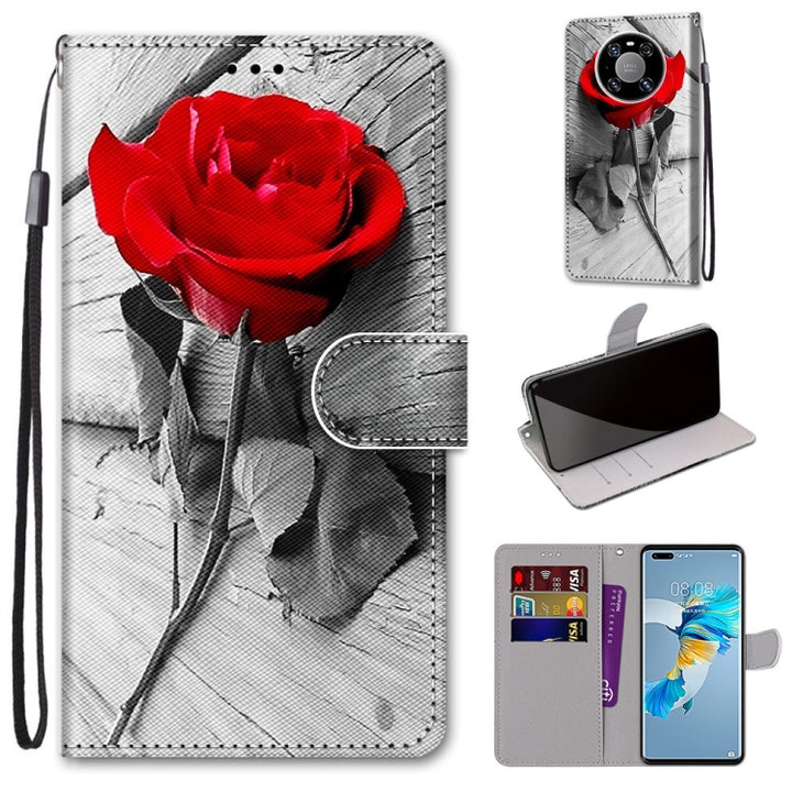 Coloured Drawing Cross Texture Horizontal Flip PU Leather Case with Holder & Card Slots & Wallet & Lanyard, For Huawei Mate 40 Pro