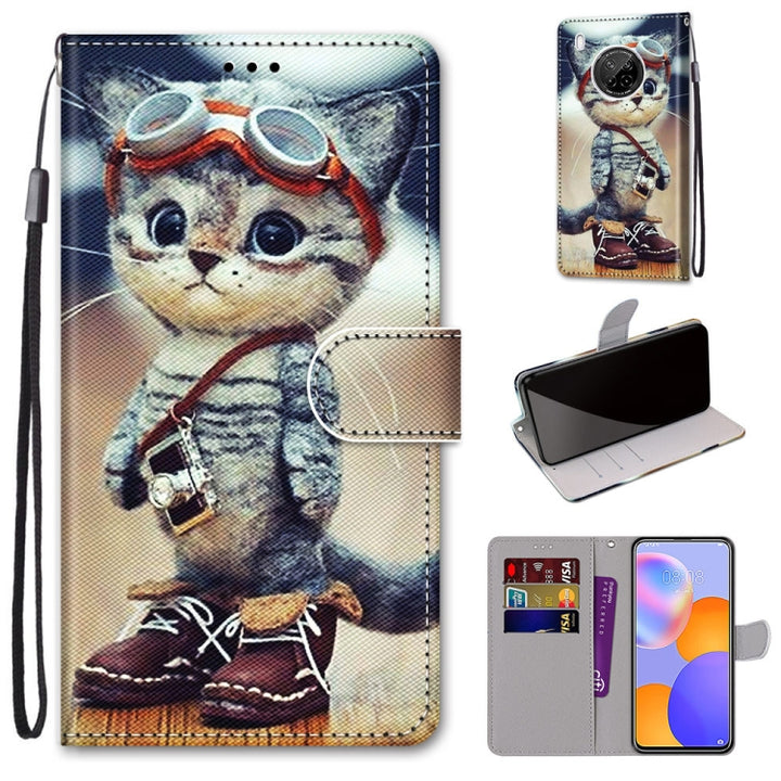 Coloured Drawing Cross Texture Horizontal Flip PU Leather Case with Holder & Card Slots & Wallet & Lanyard, For Huawei Y9a