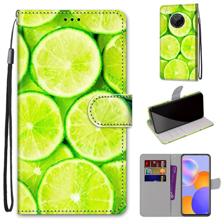 Coloured Drawing Cross Texture Horizontal Flip PU Leather Case with Holder & Card Slots & Wallet & Lanyard, For Huawei Y9a