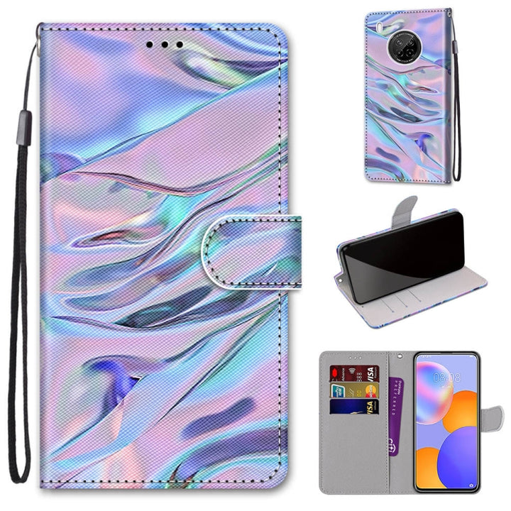 Coloured Drawing Cross Texture Horizontal Flip PU Leather Case with Holder & Card Slots & Wallet & Lanyard, For Huawei Y9a