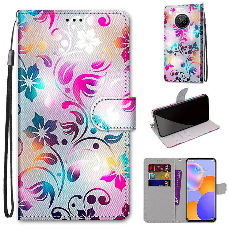 Coloured Drawing Cross Texture Horizontal Flip PU Leather Case with Holder & Card Slots & Wallet & Lanyard, For Huawei Y9a