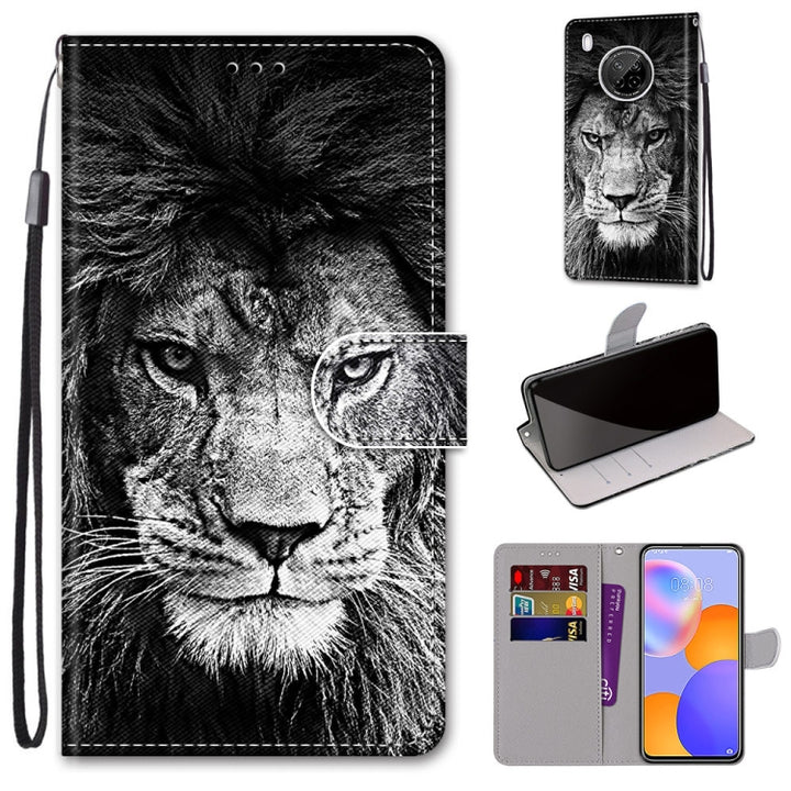 Coloured Drawing Cross Texture Horizontal Flip PU Leather Case with Holder & Card Slots & Wallet & Lanyard, For Huawei Y9a