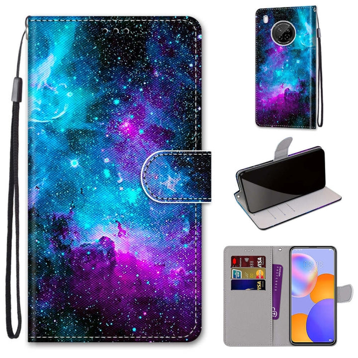 Coloured Drawing Cross Texture Horizontal Flip PU Leather Case with Holder & Card Slots & Wallet & Lanyard, For Huawei Y9a