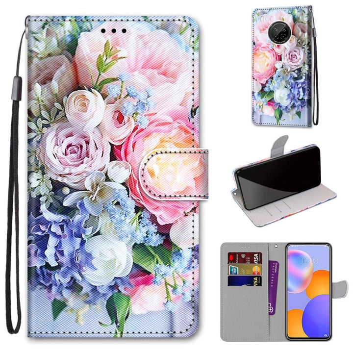 Coloured Drawing Cross Texture Horizontal Flip PU Leather Case with Holder & Card Slots & Wallet & Lanyard, For Huawei Y9a