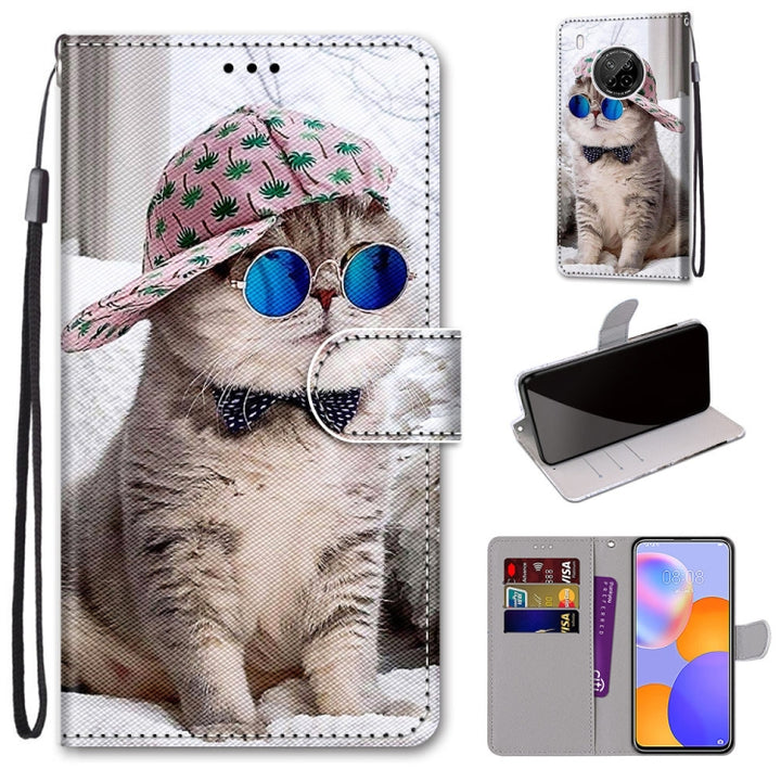 Coloured Drawing Cross Texture Horizontal Flip PU Leather Case with Holder & Card Slots & Wallet & Lanyard, For Huawei Y9a