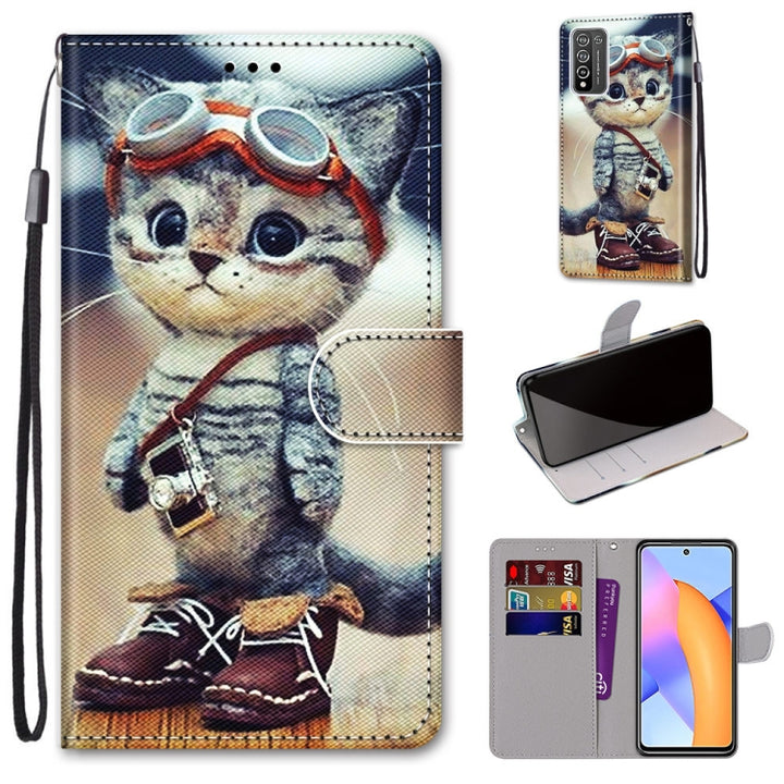 Coloured Drawing Cross Texture Horizontal Flip PU Leather Case with Holder & Card Slots & Wallet & Lanyard, For Honor 10X Lite