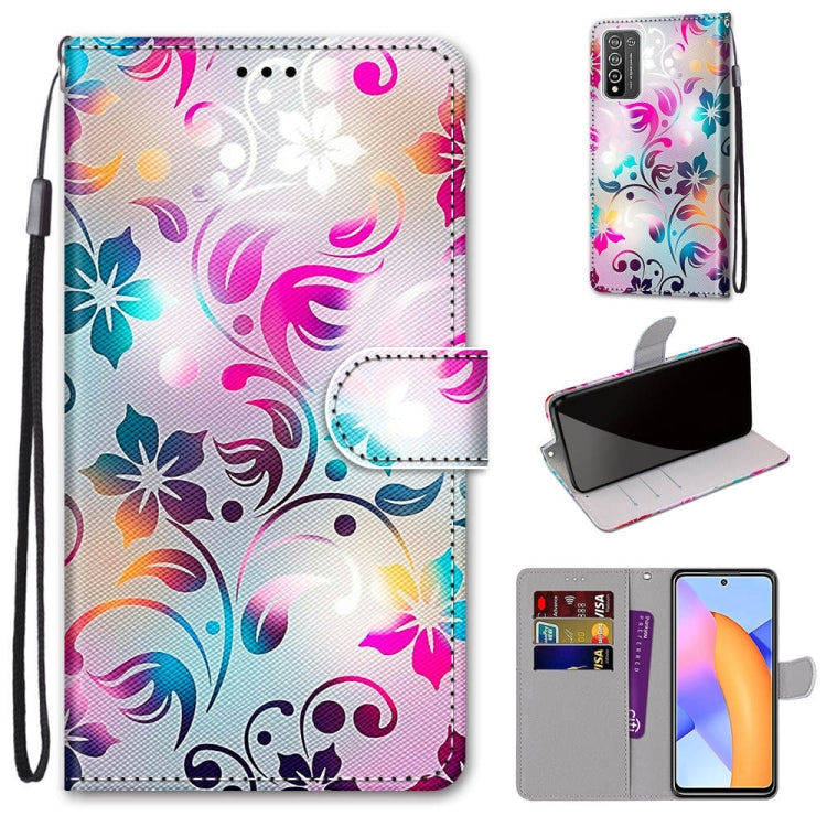 Coloured Drawing Cross Texture Horizontal Flip PU Leather Case with Holder & Card Slots & Wallet & Lanyard, For Honor 10X Lite