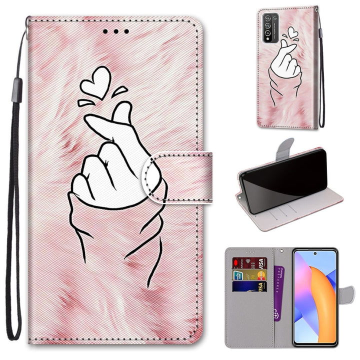 Coloured Drawing Cross Texture Horizontal Flip PU Leather Case with Holder & Card Slots & Wallet & Lanyard, For Honor 10X Lite