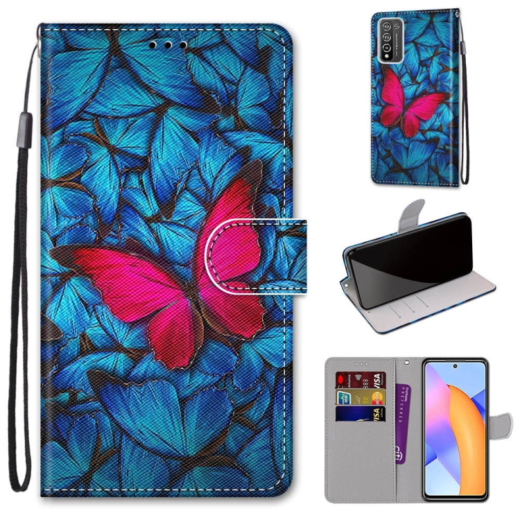 Coloured Drawing Cross Texture Horizontal Flip PU Leather Case with Holder & Card Slots & Wallet & Lanyard, For Honor 10X Lite