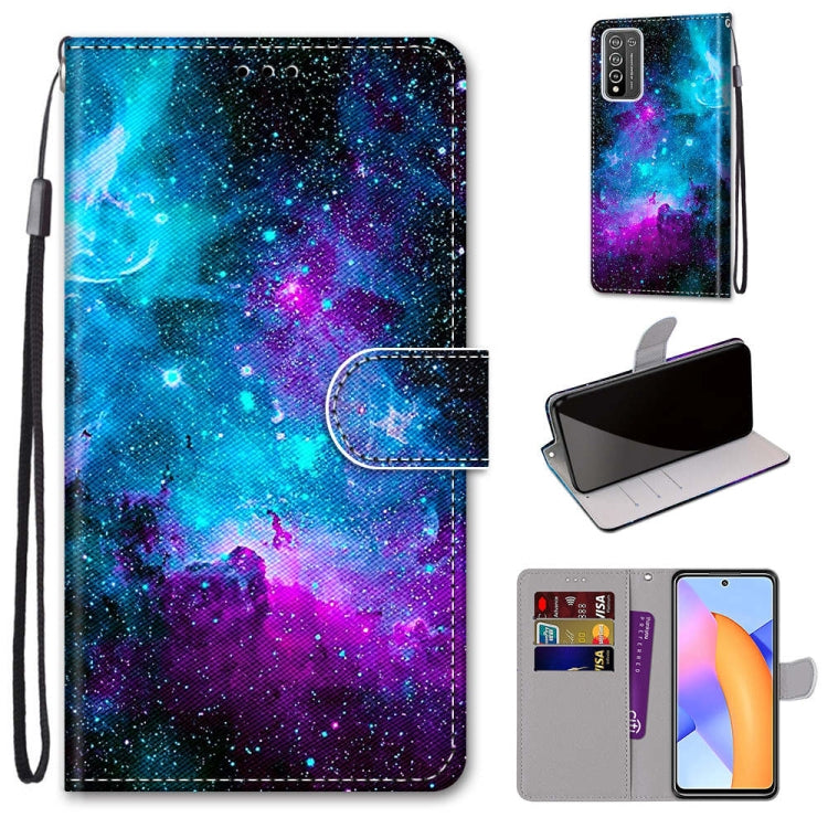 Coloured Drawing Cross Texture Horizontal Flip PU Leather Case with Holder & Card Slots & Wallet & Lanyard, For Honor 10X Lite