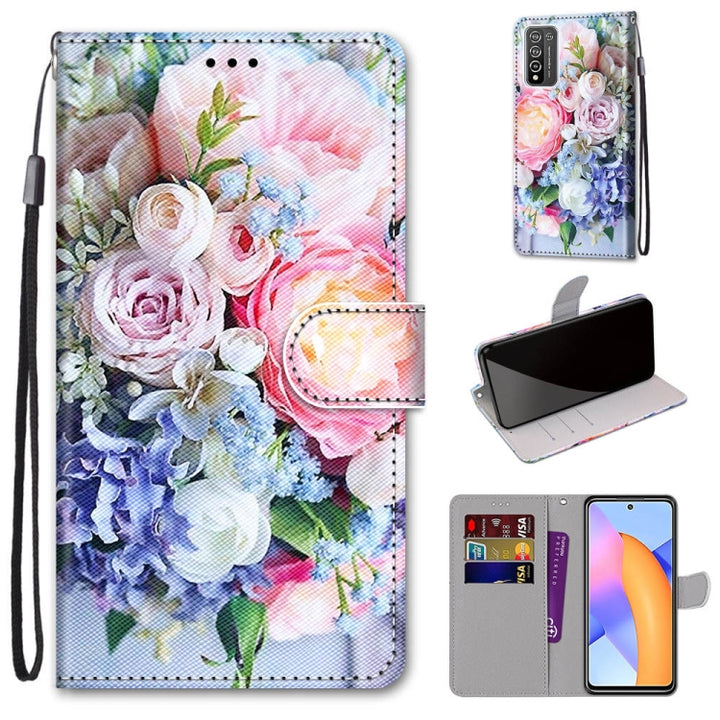 Coloured Drawing Cross Texture Horizontal Flip PU Leather Case with Holder & Card Slots & Wallet & Lanyard, For Honor 10X Lite