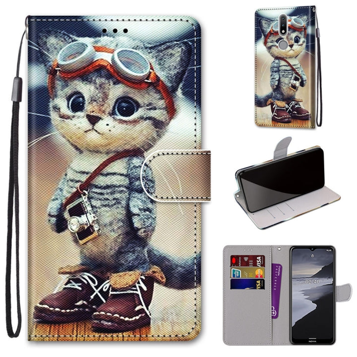 Coloured Drawing Cross Texture Horizontal Flip PU Leather Case with Holder & Card Slots & Wallet & Lanyard, For Nokia 2.4