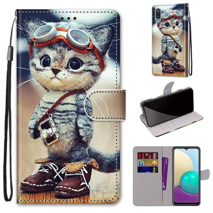 Coloured Drawing Cross Texture Horizontal Flip PU Leather Case with Holder & Card Slots & Wallet & Lanyard, For Samsung Galaxy A02 / M02