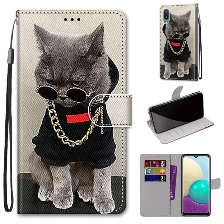 Coloured Drawing Cross Texture Horizontal Flip PU Leather Case with Holder & Card Slots & Wallet & Lanyard, For Samsung Galaxy A02 / M02