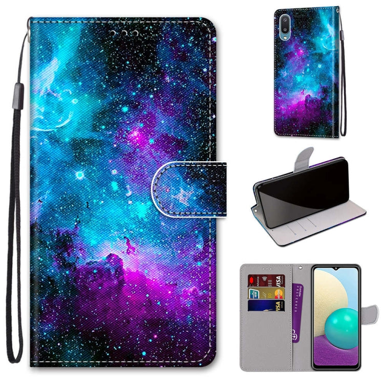 Coloured Drawing Cross Texture Horizontal Flip PU Leather Case with Holder & Card Slots & Wallet & Lanyard, For Samsung Galaxy A02 / M02