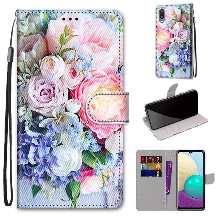 Coloured Drawing Cross Texture Horizontal Flip PU Leather Case with Holder & Card Slots & Wallet & Lanyard, For Samsung Galaxy A02 / M02