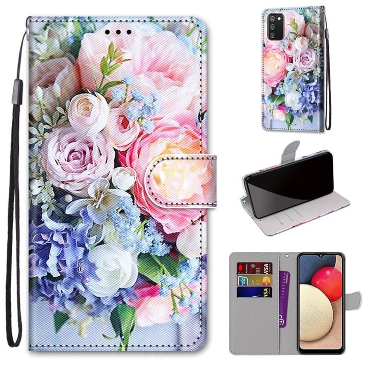 Coloured Drawing Cross Texture Horizontal Flip PU Leather Case with Holder & Card Slots & Wallet & Lanyard, For Samsung Galaxy A02s / M02s