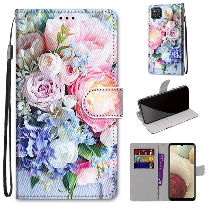 Coloured Drawing Cross Texture Horizontal Flip PU Leather Case with Holder & Card Slots & Wallet & Lanyard, For Samsung Galaxy A12 / M12