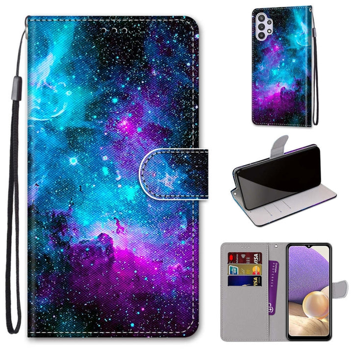 Coloured Drawing Cross Texture Horizontal Flip PU Leather Case with Holder & Card Slots & Wallet & Lanyard, For Samsung Galaxy A32 5G