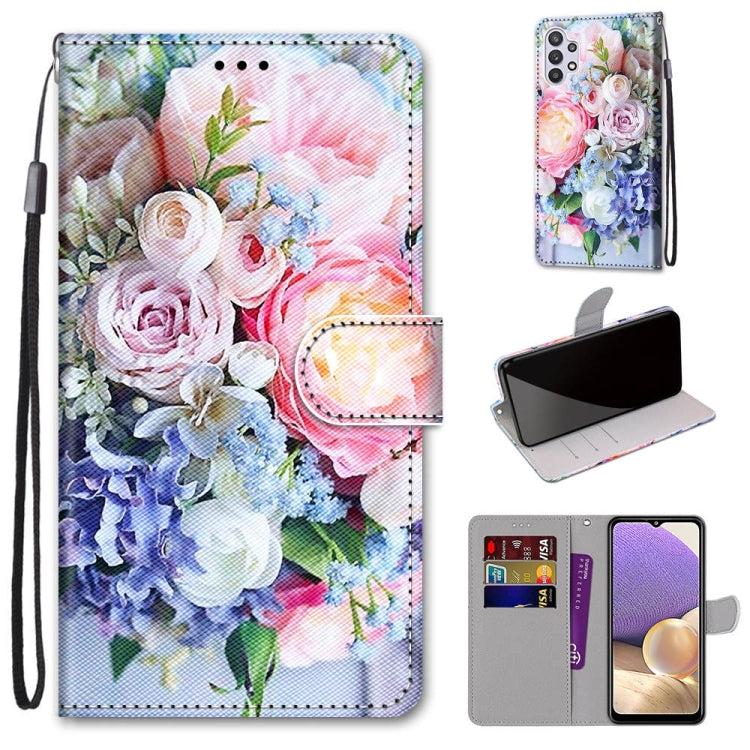 Coloured Drawing Cross Texture Horizontal Flip PU Leather Case with Holder & Card Slots & Wallet & Lanyard, For Samsung Galaxy A32 5G