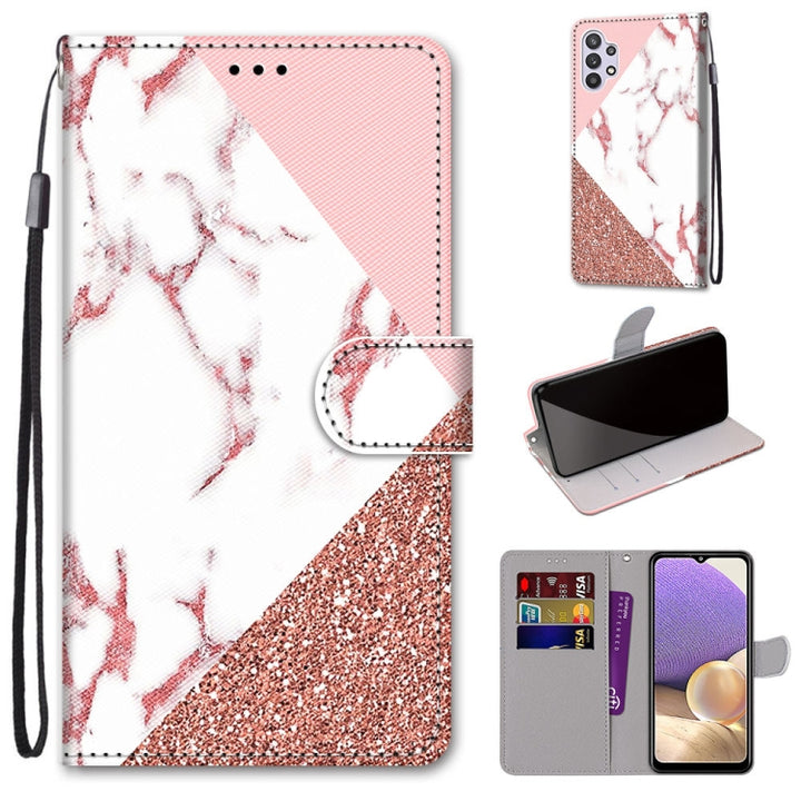 Coloured Drawing Cross Texture Horizontal Flip PU Leather Case with Holder & Card Slots & Wallet & Lanyard, For Samsung Galaxy A32 5G