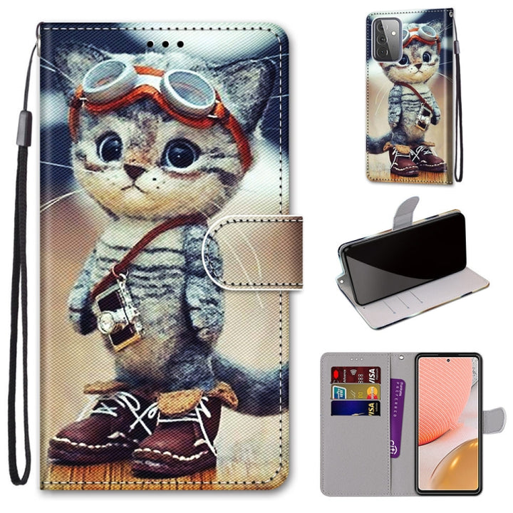 Coloured Drawing Cross Texture Horizontal Flip PU Leather Case with Holder & Card Slots & Wallet & Lanyard, For Samsung Galaxy A72 5G / 4G