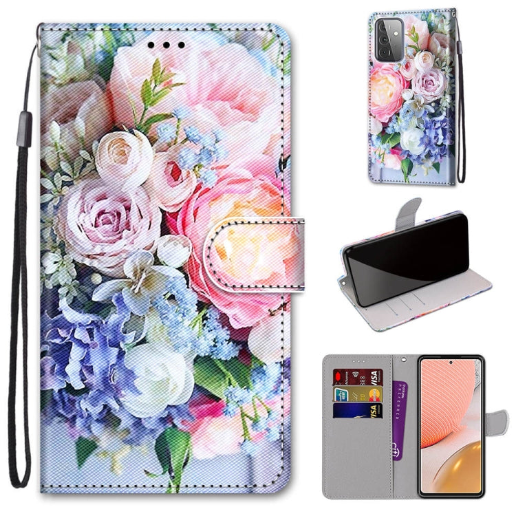 Coloured Drawing Cross Texture Horizontal Flip PU Leather Case with Holder & Card Slots & Wallet & Lanyard, For Samsung Galaxy A72 5G / 4G