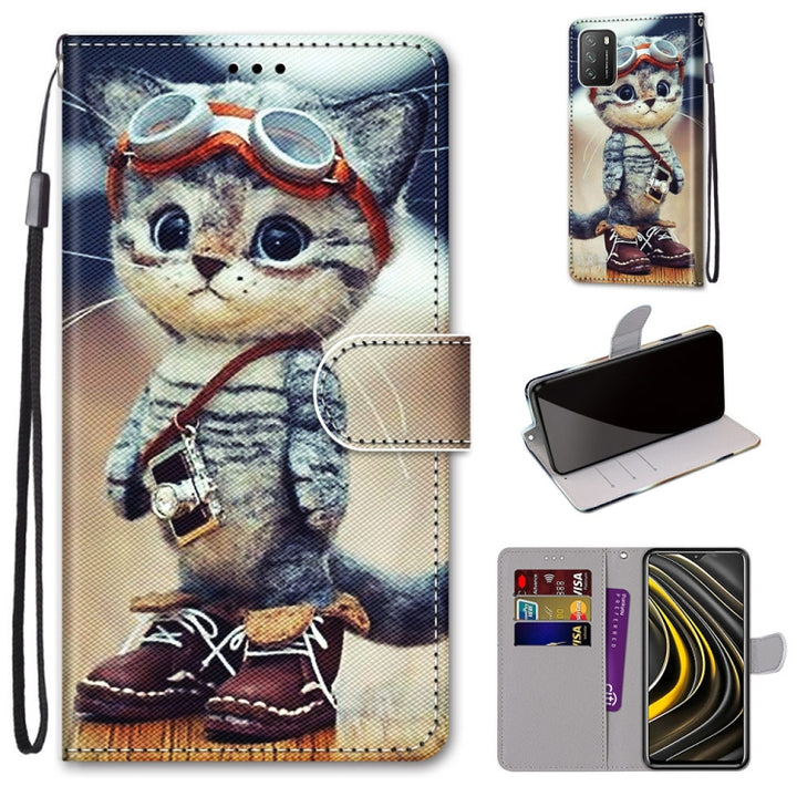 Coloured Drawing Cross Texture Horizontal Flip PU Leather Case with Holder & Card Slots & Wallet & Lanyard, For Xiaomi Poco M3