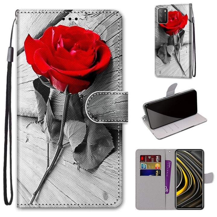 Coloured Drawing Cross Texture Horizontal Flip PU Leather Case with Holder & Card Slots & Wallet & Lanyard, For Xiaomi Poco M3