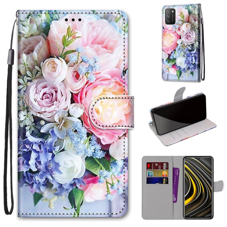 Coloured Drawing Cross Texture Horizontal Flip PU Leather Case with Holder & Card Slots & Wallet & Lanyard, For Xiaomi Poco M3