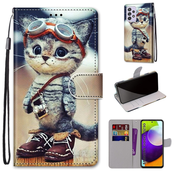 Coloured Drawing Cross Texture Horizontal Flip PU Leather Case with Holder & Card Slots & Wallet & Lanyard, For Samsung Galaxy A52 5G