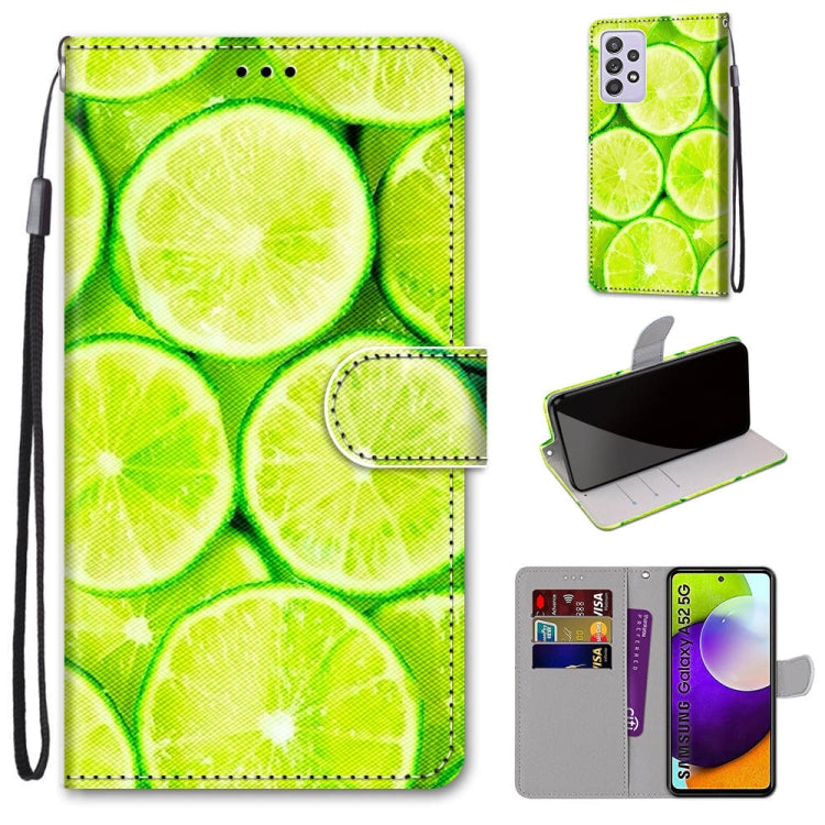 Coloured Drawing Cross Texture Horizontal Flip PU Leather Case with Holder & Card Slots & Wallet & Lanyard, For Samsung Galaxy A52 5G