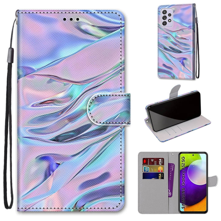 Coloured Drawing Cross Texture Horizontal Flip PU Leather Case with Holder & Card Slots & Wallet & Lanyard, For Samsung Galaxy A52 5G