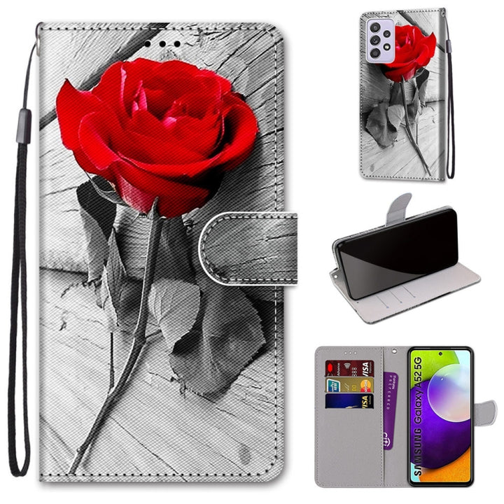 Coloured Drawing Cross Texture Horizontal Flip PU Leather Case with Holder & Card Slots & Wallet & Lanyard, For Samsung Galaxy A52 5G