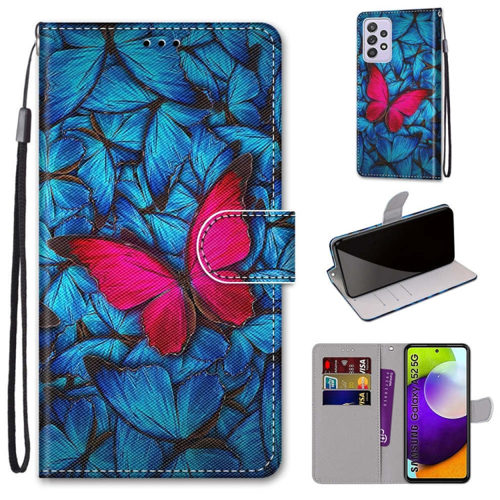 Coloured Drawing Cross Texture Horizontal Flip PU Leather Case with Holder & Card Slots & Wallet & Lanyard, For Samsung Galaxy A52 5G