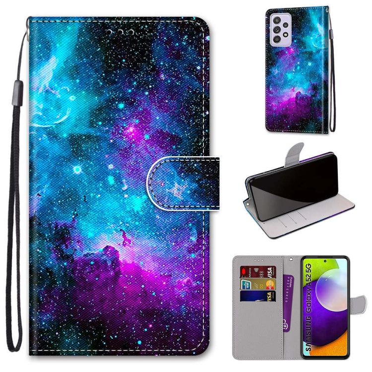 Coloured Drawing Cross Texture Horizontal Flip PU Leather Case with Holder & Card Slots & Wallet & Lanyard, For Samsung Galaxy A52 5G