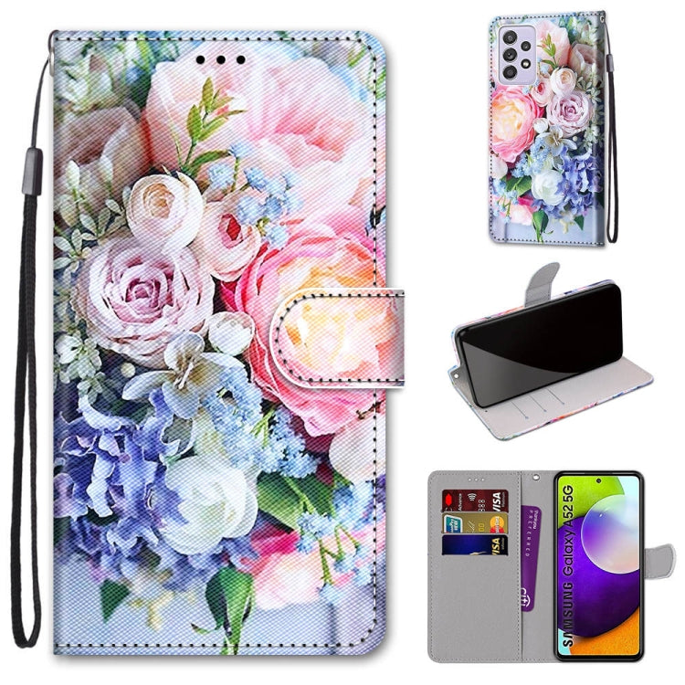 Coloured Drawing Cross Texture Horizontal Flip PU Leather Case with Holder & Card Slots & Wallet & Lanyard, For Samsung Galaxy A52 5G