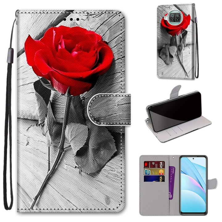 Coloured Drawing Cross Texture Horizontal Flip PU Leather Case with Holder & Card Slots & Wallet & Lanyard, For Xiaomi Mi 10T Lite