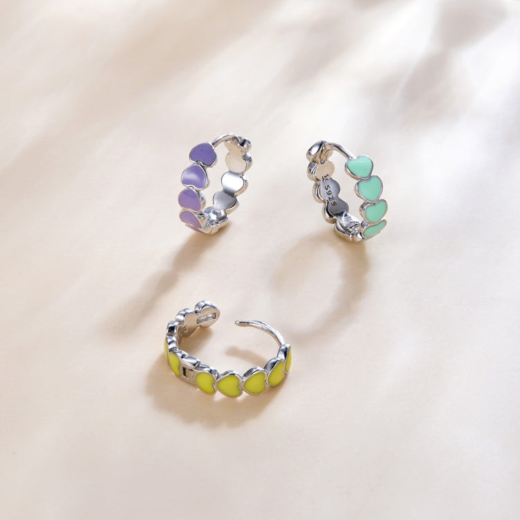 S925 Sterling Silver Heart Dripping Oil Women Earrings, Heart(Green), Heart(Purple), Heart(Yellow)